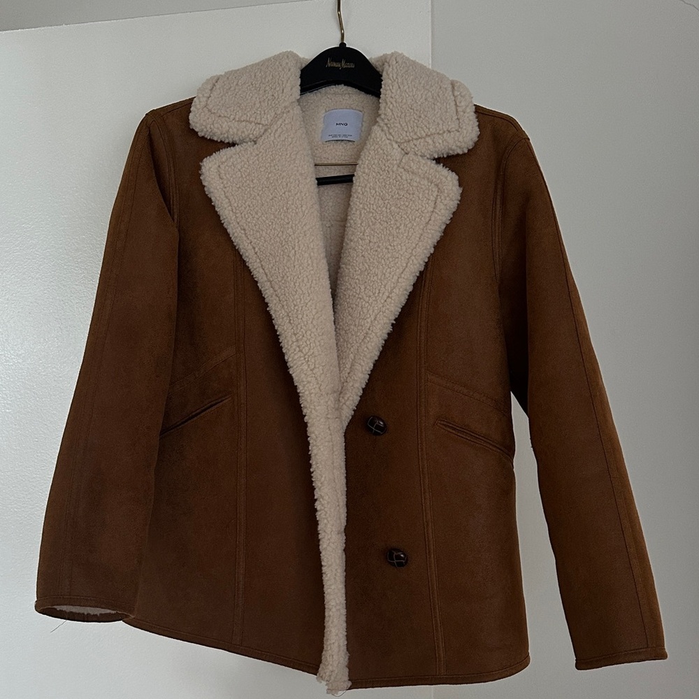 Mango Brown Teddy-Lined Jacket with Cream Sherpa Trim